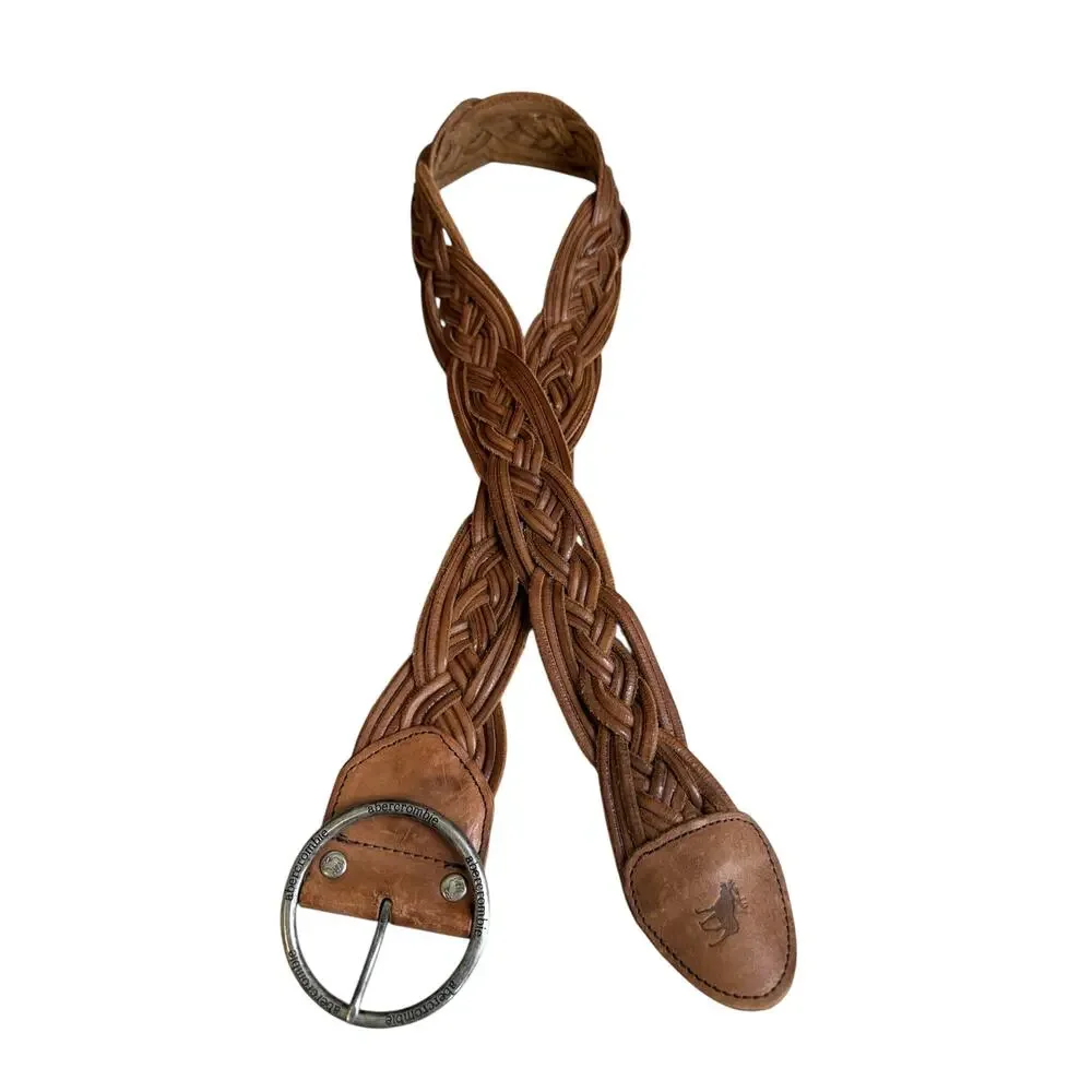 Abercrombie & Fitch Y2K Wide Braided Leather Cinching Belt Medium Brown